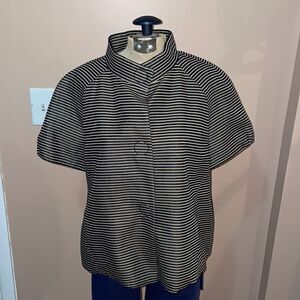 Akris Punto Charcoal & Tan Striped Short Sleeved Drawstring Waist Jacket